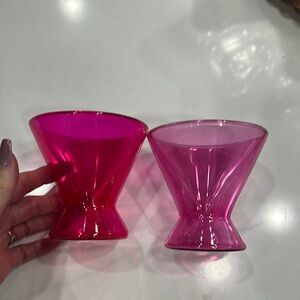 A pair of Dragon Glassware, Barbie inspired, stemless, martini glasses